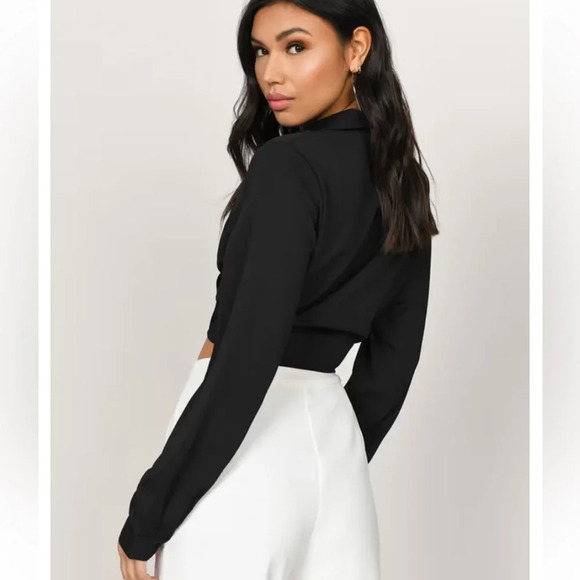 Tobi Black Every Time Tie Front Long Sleeve Crop Top, Women’s Size Medium - Picture 7 of 8
